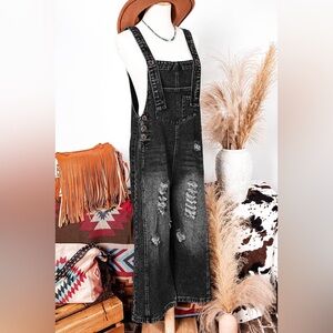 Stylish Distressed Black Denim Jumpsuit
